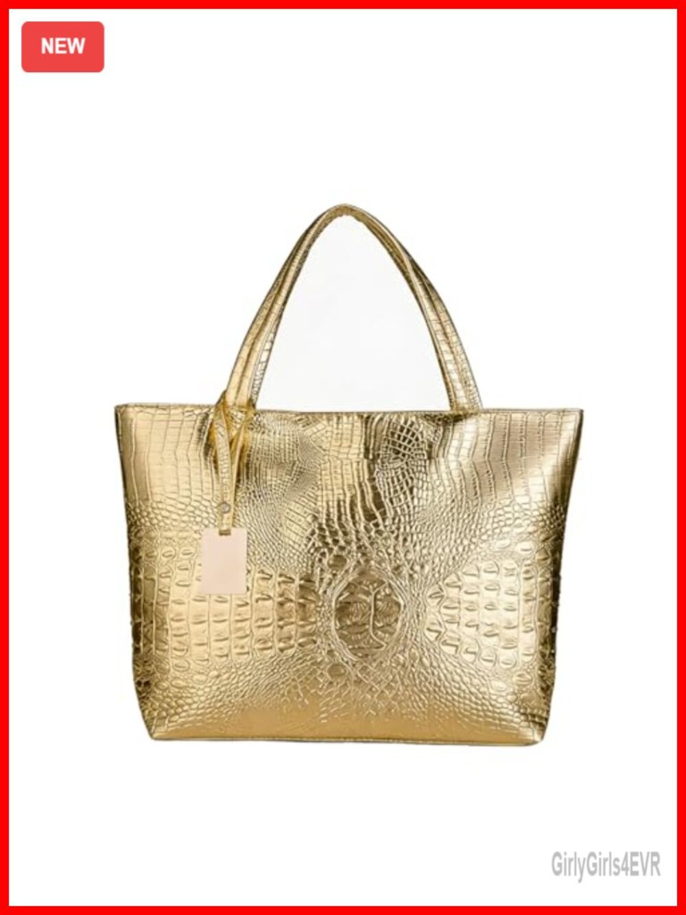 Women's Large Faux Leather Crocodile Tote Handbag with Top Handle